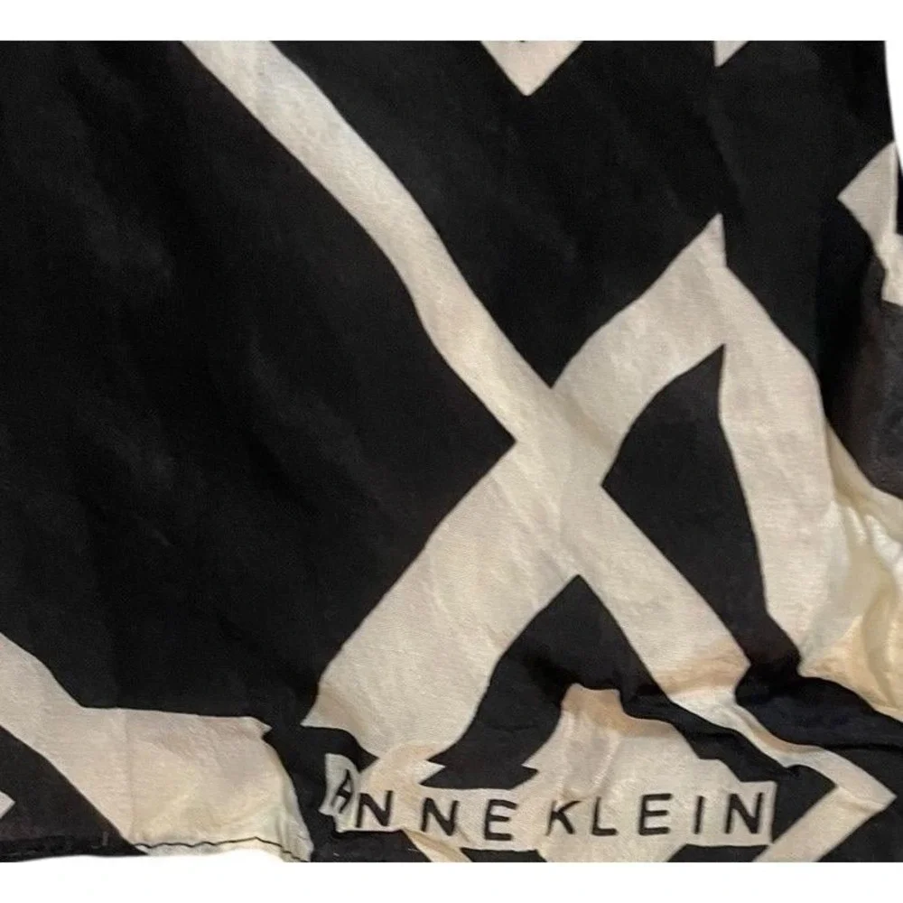 Anne Klein Geometric Diamond Silk‎ Scarf Wrap Black Cream Boho Chic Minimalist